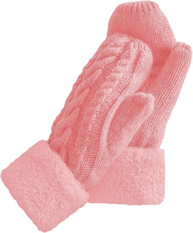 Whiteleopard Women's Pink Winter Gloves with Warm Lining - Cozy Wool Knit Thick Gloves, Mittens