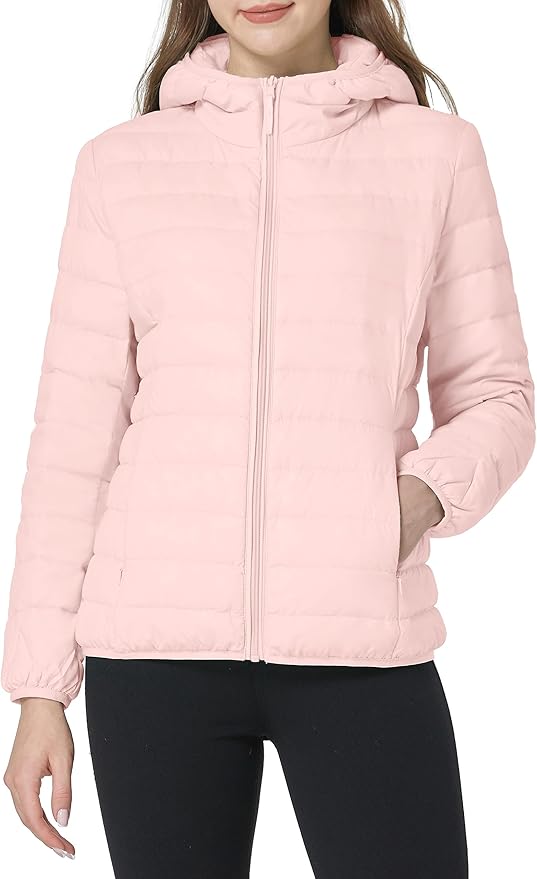 Wantdo Women's Hooded Packable Ultra Light Weight Short Down Jacket in Pink
