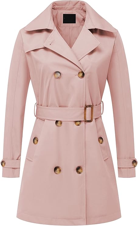 Chrisuno Women's Double Breasted Mid-Length Trench Coat in Pink 5