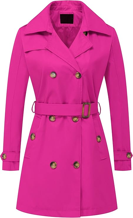 Chrisuno Women's Double Breasted Mid-Length Trench Coat in Pink