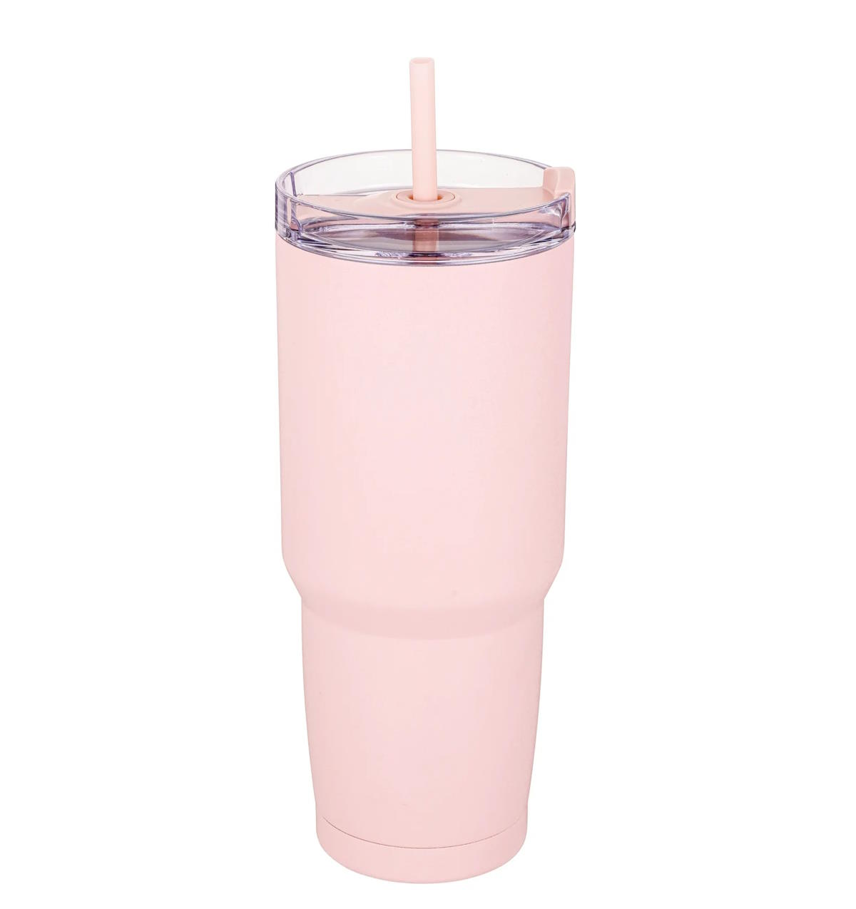 Mainstays 30 fl oz Stainless Steel Tumbler with 2-in-1 Function Lid, in Pink Color