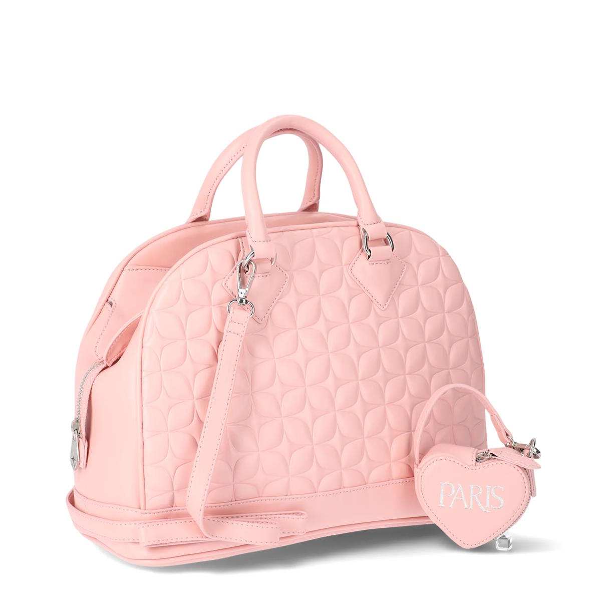Paris Hilton Women's Geneva Triple Compartment Quilted Satchel & Heart Coin Purse, Tearose Pink