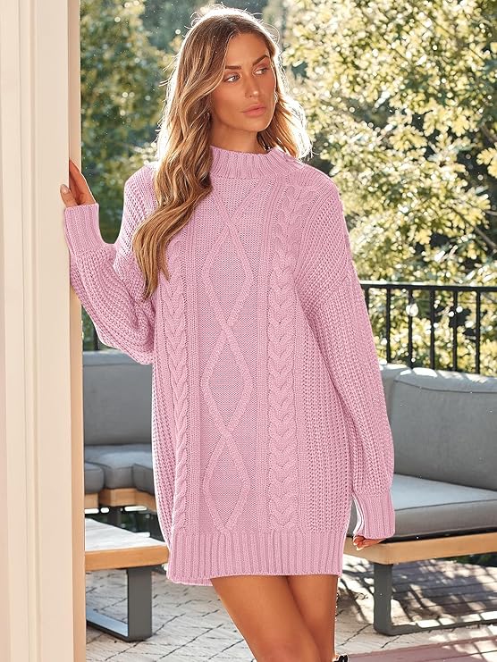 Pink LILLUSORY Women's Oversized Cable Knit Sweater Dress