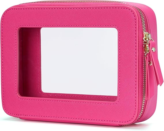 Popvibe Clear Makeup Bag with Zipper, in Pink